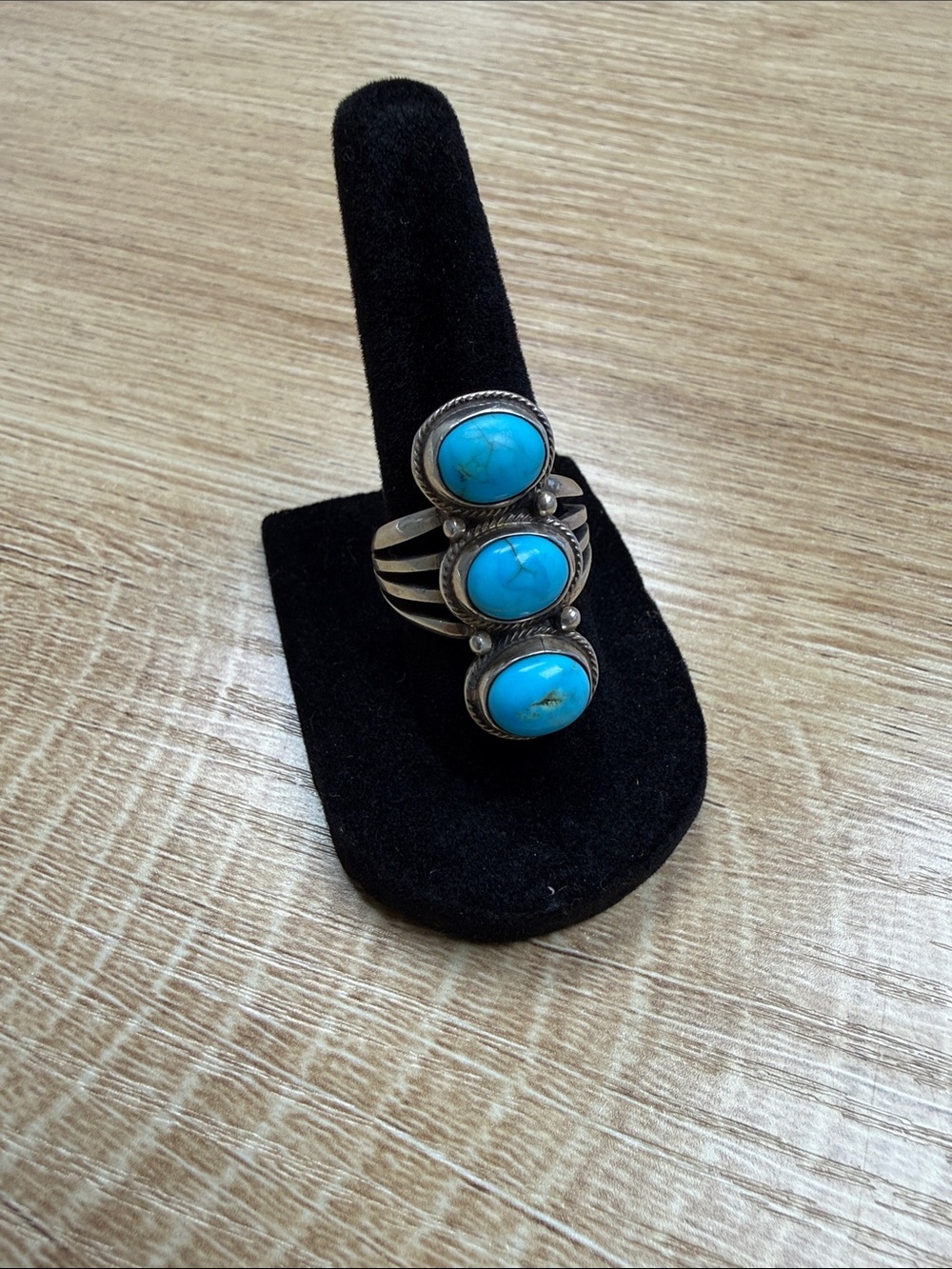 Turquoise Triple-Stone Statement Ring - size 7 artist stamped
